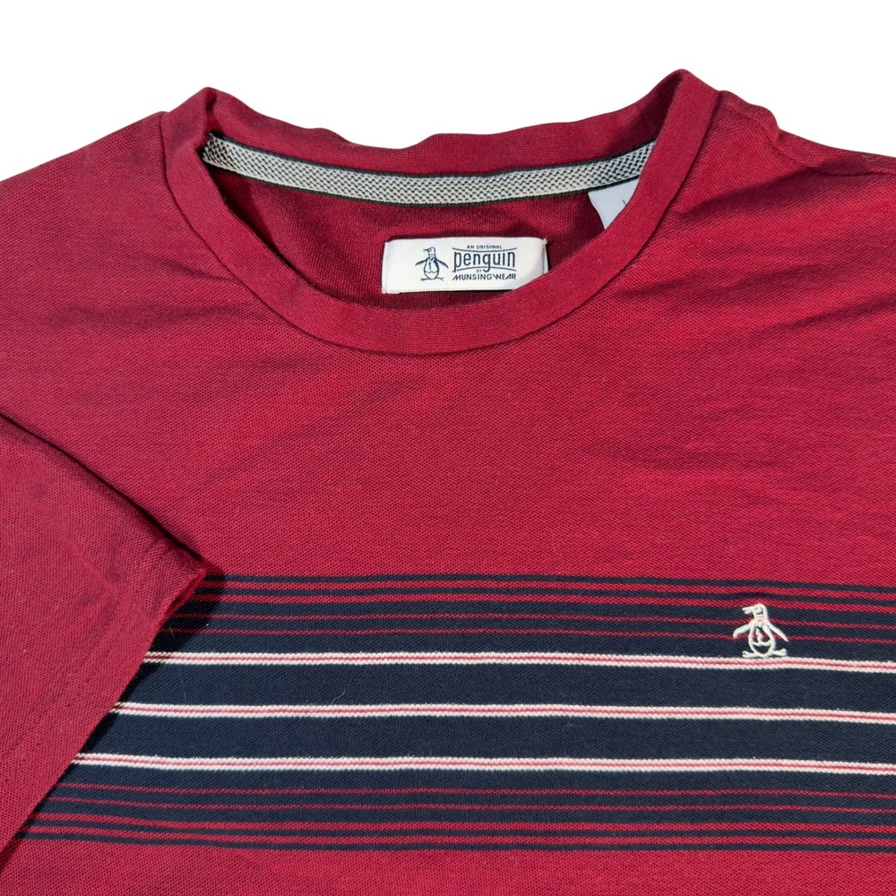 Original‎ Penguin T-Shirt Mens Large Red Striped Chest Logo Tee